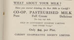 Cardiff Co-op advertisement for pasteurised milk